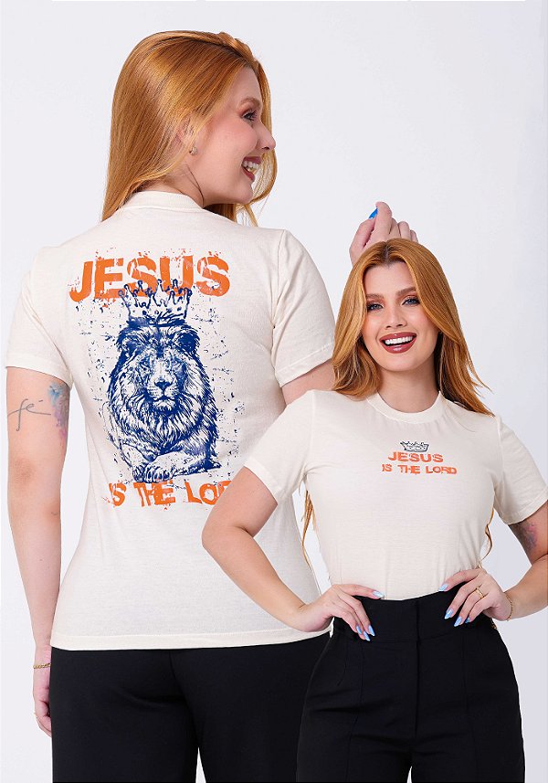 T-SHIRT FEMININA - JESUS IS THE LORD  - COR MARFIM