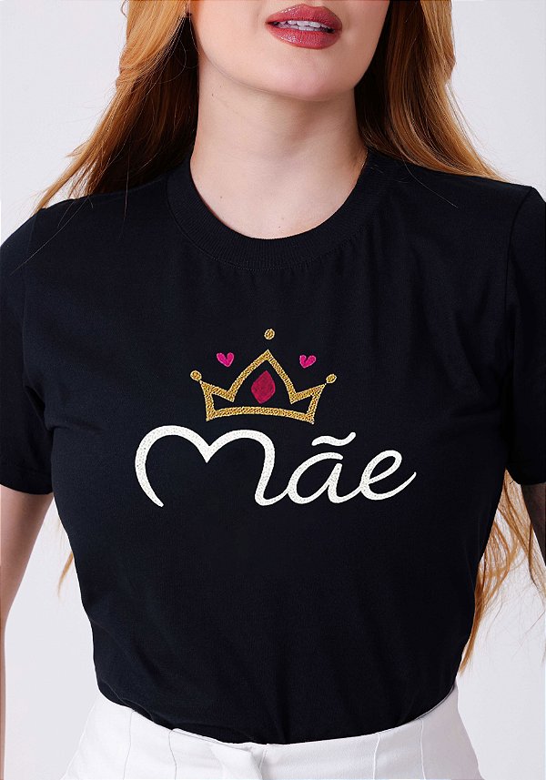 T-SHIRT FEMININA - COROA MÃE - COR PRETO