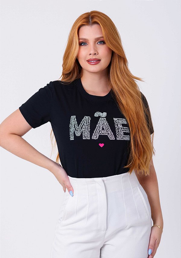 T-SHIRT FEMININA - MÃE ADJETIVOS - COR PRETO