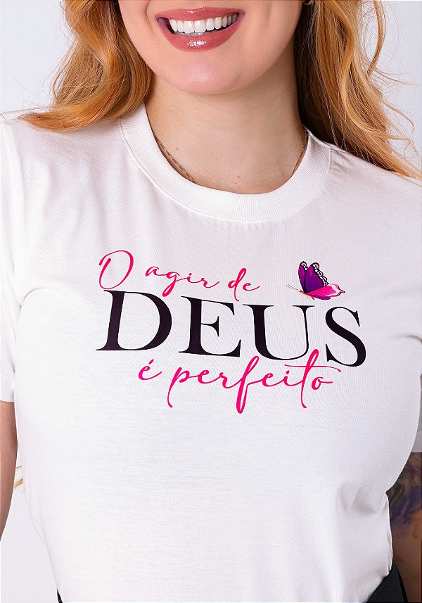 T-SHIRT FEMININA - O AGIR DE DEUS É PERFEITO - COR MARFIM