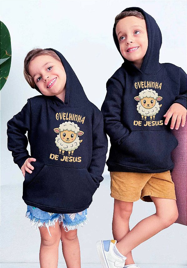 INFANTIL UNISSEX - MOLETOM CAPUZ COM BOLSO - OVELHINHA DE JESUS - COR PRETO