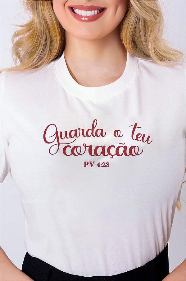 T-SHIRT FEMININA - GUARDA O TEU CORAÇÃO PV 4:3 - COR MARFIM