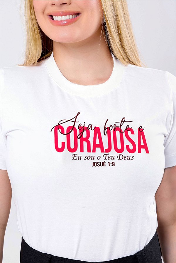 T-SHIRT FEMININA - CORAJOSA, EU SOU O TEU DEUS - COR MARFIM
