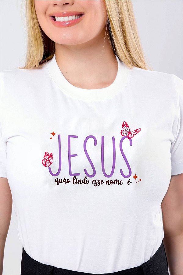 T-SHIRT FEMININA - JESUS, QUÃO LINDO ESSE NOME É - COR MARFIM