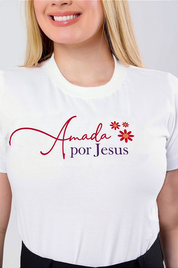 T-SHIRT FEMININA - AMADA POR JESUS - COR MARFIM