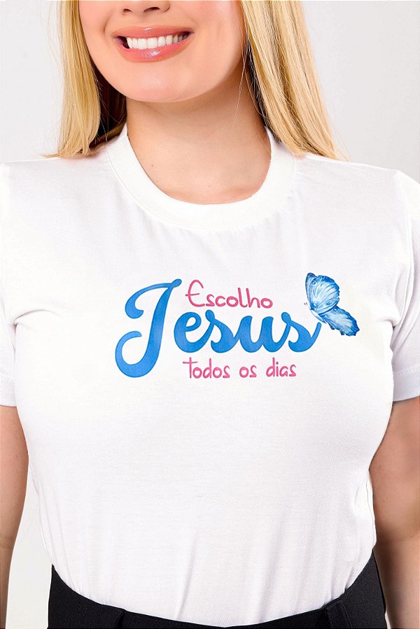 T-SHIRT FEMININA - ESCOLHO JESUS - COR - MARFIM