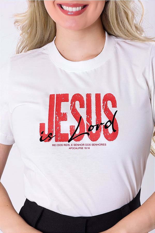 T-SHIRT FEMININA - JESUS IS LORD REI DOS REIS - COR MARFIM