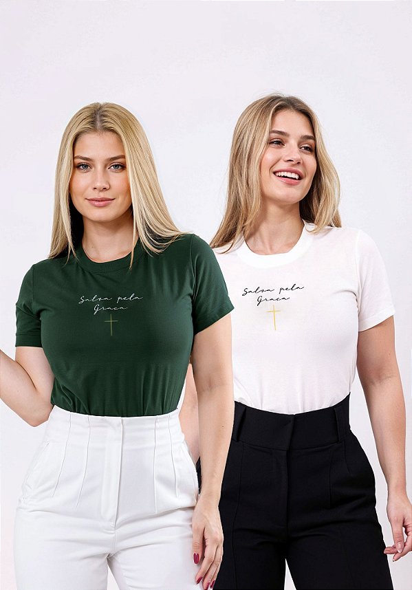 T-SHIRT FEMININA - CRUZ SALVA PELA GRAÇA