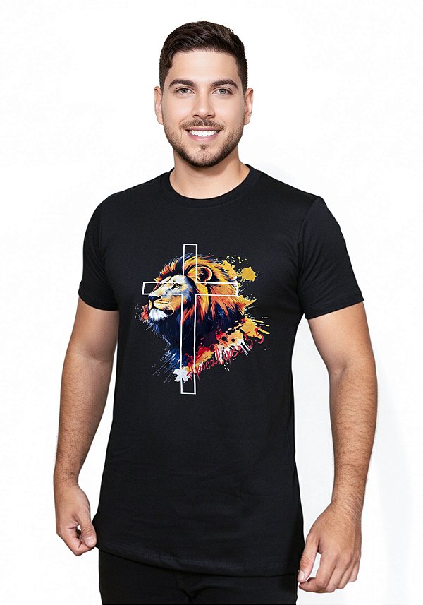T-SHIRT MASCULINA - LEÃO APOCALIPSE 5:5 - COR PRETO