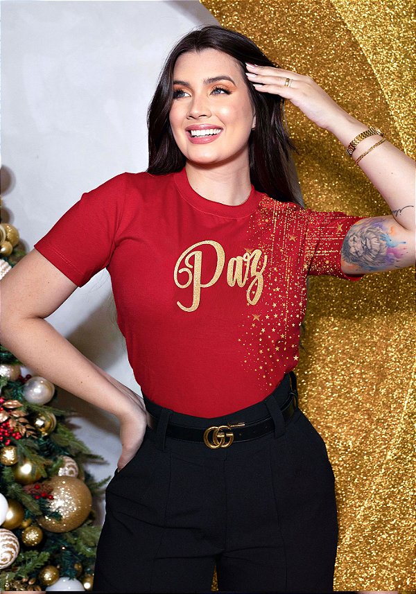 T-SHIRT FEMININA - PAZ ESTRELAS - COR VERMELHO