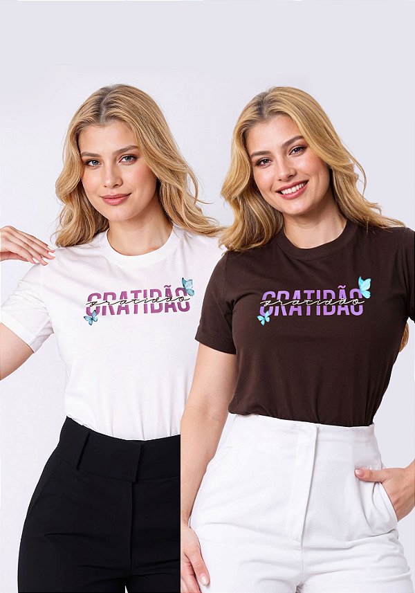 T-SHIRT FEMININA - GRATIDÃO BORBOLETA