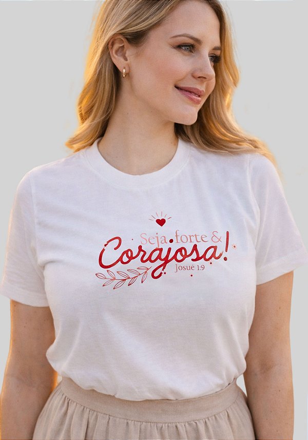 T-SHIRT FEMININA - SEJA FORTE JOSUÉ 19 - COR MARFIM