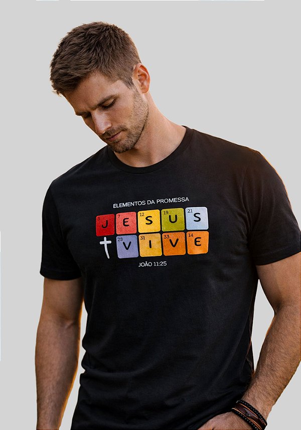 T-SHIRT MASCULINA - ELEMENTOS DA PROMESSA - COR PRETO