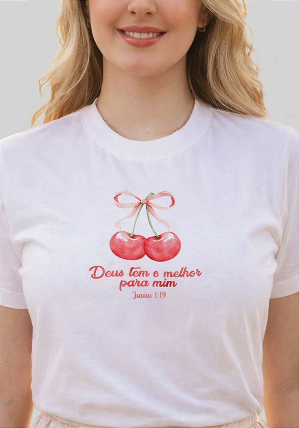 T-SHIRT FEMININA - DEUS TEM O MELHOR PARA MIM - COR MARFIM