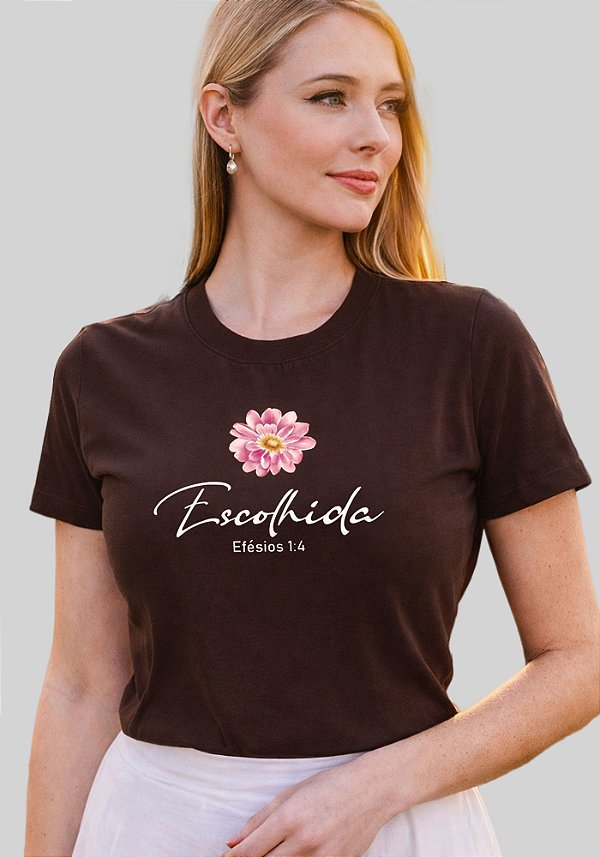 T-SHIRT FEMININA - ESCOLHIDA EFÉSIOS 1:4 - COR MARROM