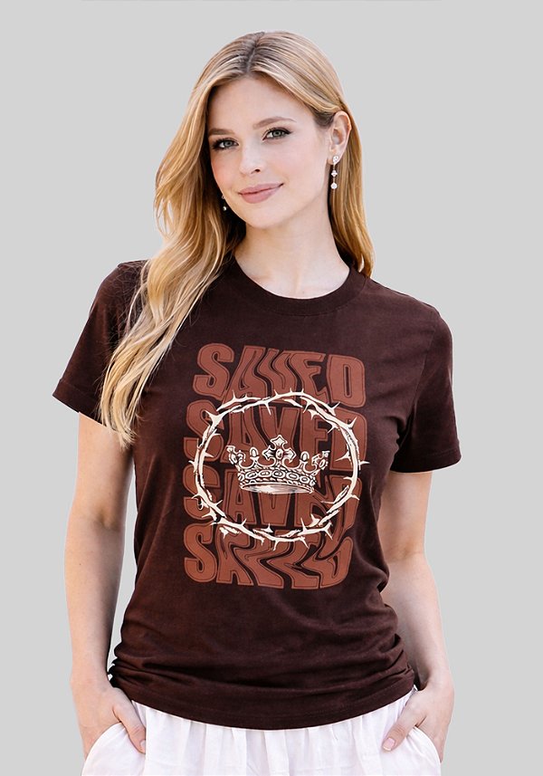T-SHIRT FEMININA - SAVED COROA - COR MARROM