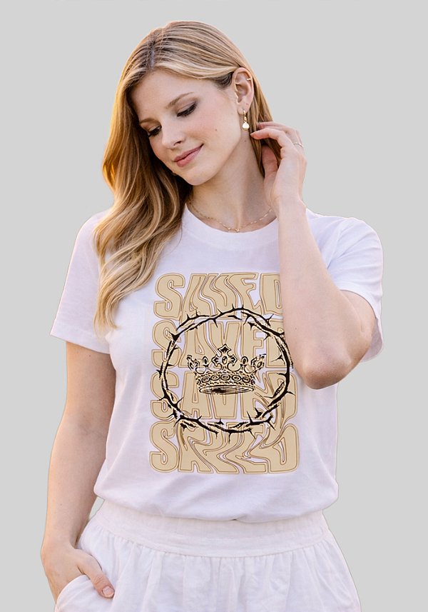 T-SHIRT FEMININA - SAVED COROA - COR MARFIM