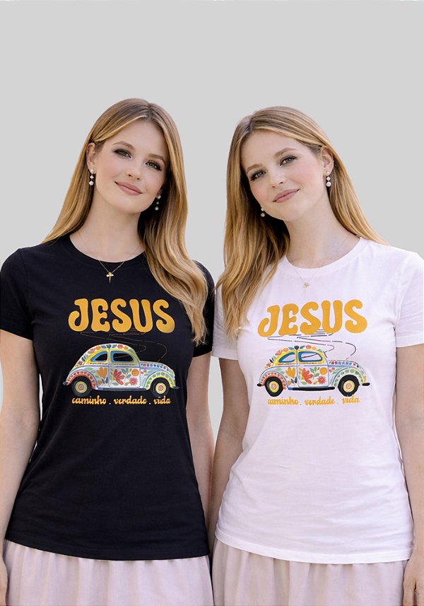 T-SHIRT FEMININA - FUSCA JESUS CAMINHO