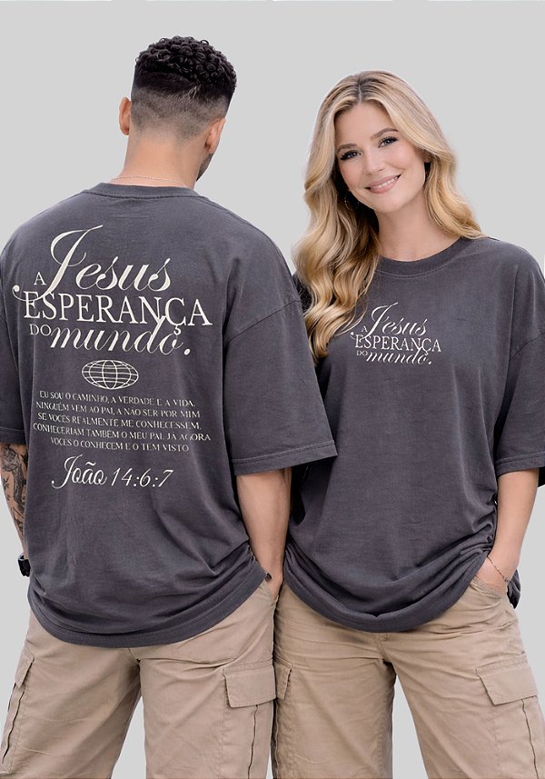 OVERSIZED - JESUS ESPERANÇA DO MUNDO - COR CINZA CHUMBO