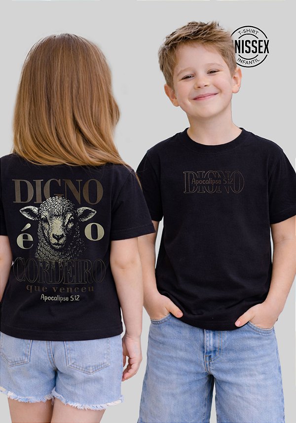 INFANTIL UNISSEX -DIGNO É O CORDEIRO - COR PRETO