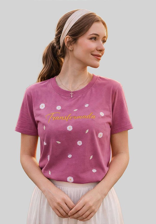 T-SHIRT FEMININA - TRANSFORMADA GIRASSOL- COR ROSA SECO