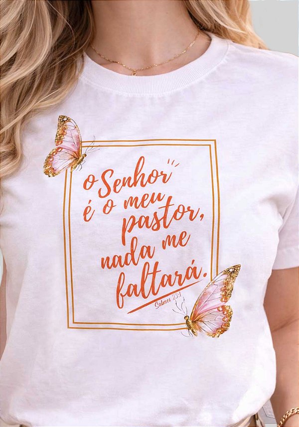 T-SHIRT FEMININA - NADA ME FALTARÁ SALMOS 23:1 - COR MARFIM
