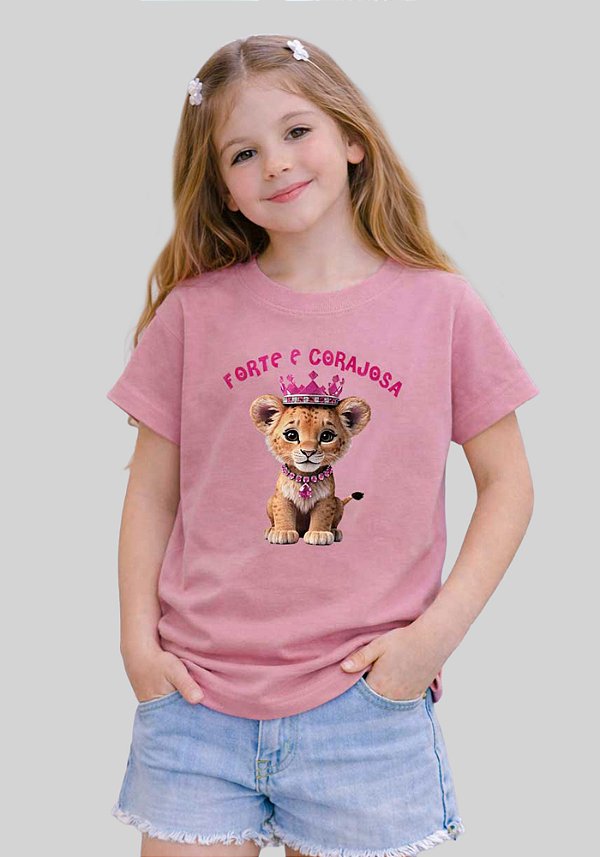 INFANTIL FEMININA - LEÃO FORTE E CORAJOSA - COR ROSA CLARO