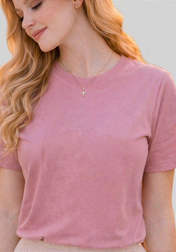 T-SHIRT FEMININA - BÁSICA - COR ROSA CLARO