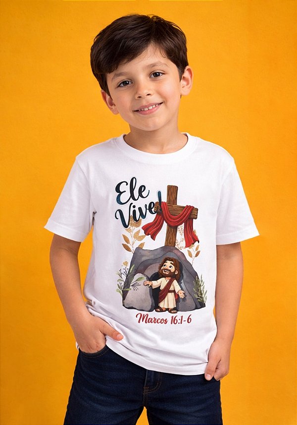 INFANTIL UNISSEX - ELE VIVE MARCOS 16:1-6 - COR MARFIM