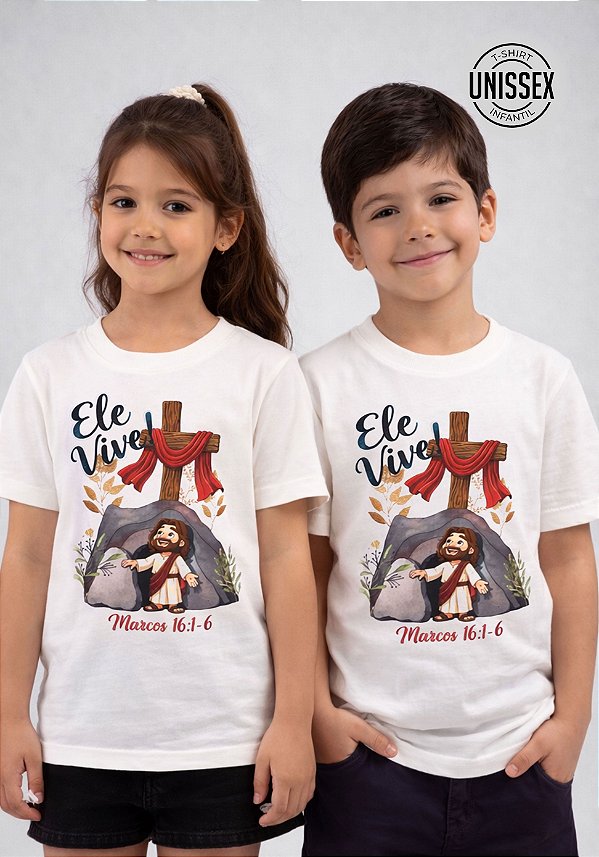INFANTIL UNISSEX - ELE VIVE MARCOS 16:1-6 - COR MARFIM