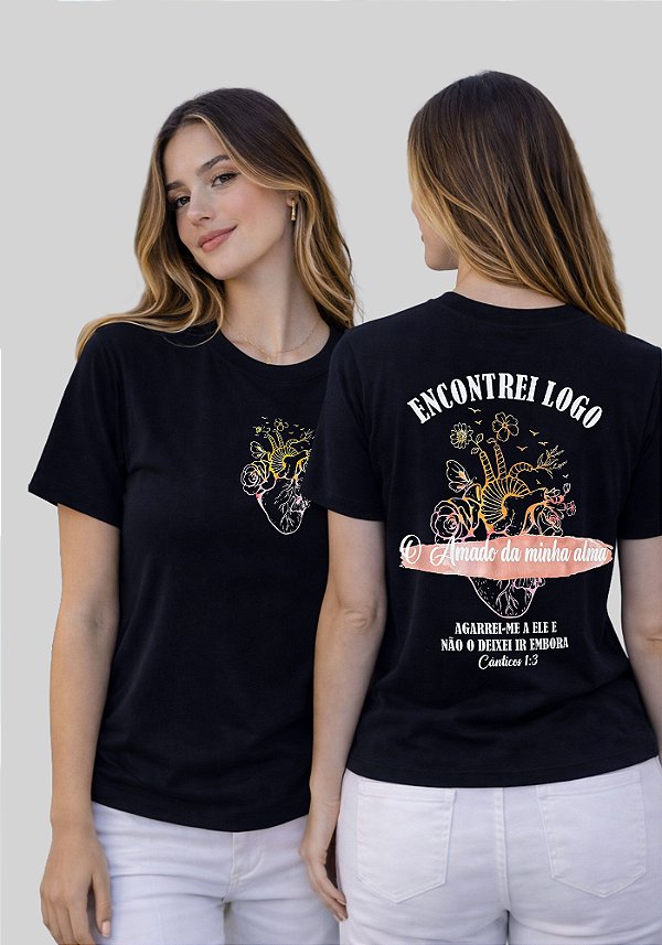 T-SHIRT FEMININA - ENCONTREI LOGO O AMADO DA MINHA ALMA - COR PRETO
