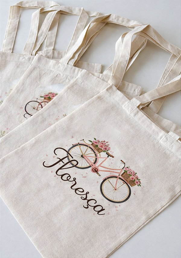 ECOBAG BOLSA DE ALGODÃO CRU - BICICLETA FLORESÇA