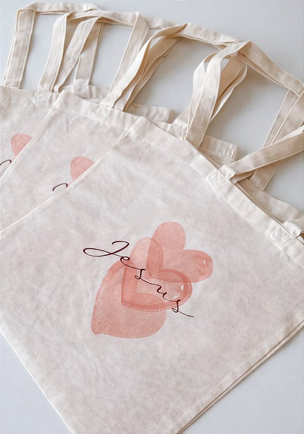 ECOBAG BOLSA DE ALGODÃO CRU - JESUS 3 CORAÇÕES