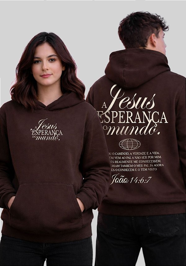 MOLETOM CAPUZ - JESUS ESPERANÇA DO MUNDO - COR MARROM