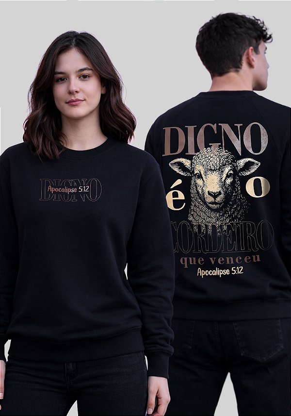 MOLETOM RAGLAN - DIGNO É O CORDEIRO - COR PRETO