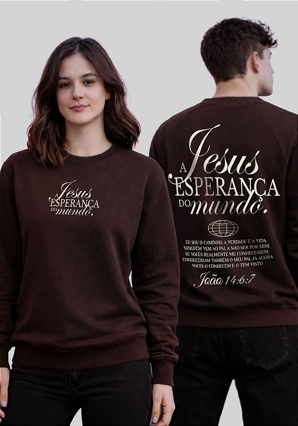 MOLETOM RAGLAN -JESUS ESPERANÇA DO MUNDO - COR MARROM