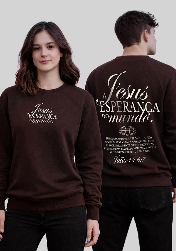 MOLETOM RAGLAN -JESUS ESPERANÇA DO MUNDO - COR MARROM
