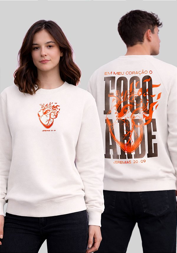 MOLETOM RAGLAN - EM MEU CORAÇÃO O FOGO ARDE - COR MARFIM