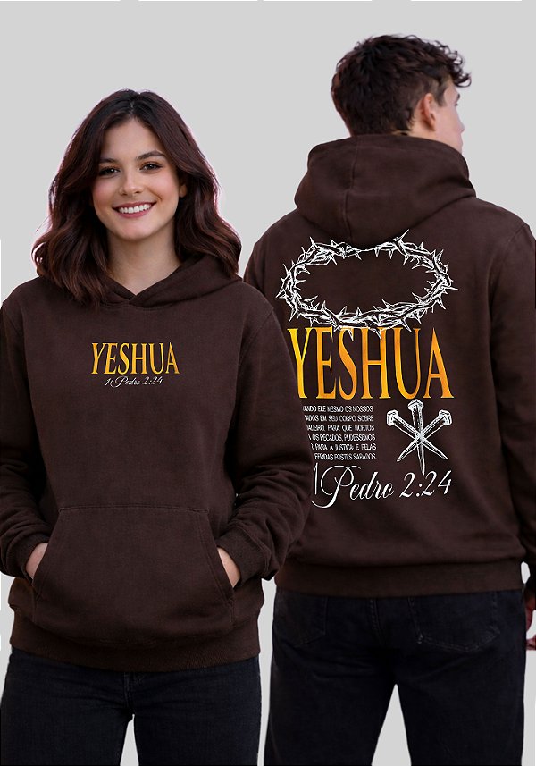 MOLETOM CAPUZ - COROA YESHUA 1 PEDRO 2:24 - COR MARROM