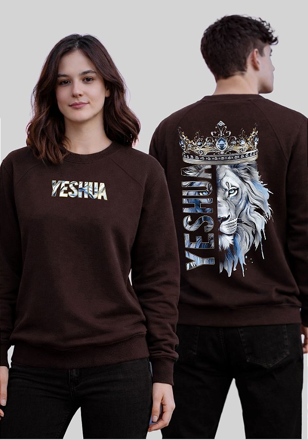 MOLETOM RAGLAN - LEÃO YESHUA COROA - COR MARROM