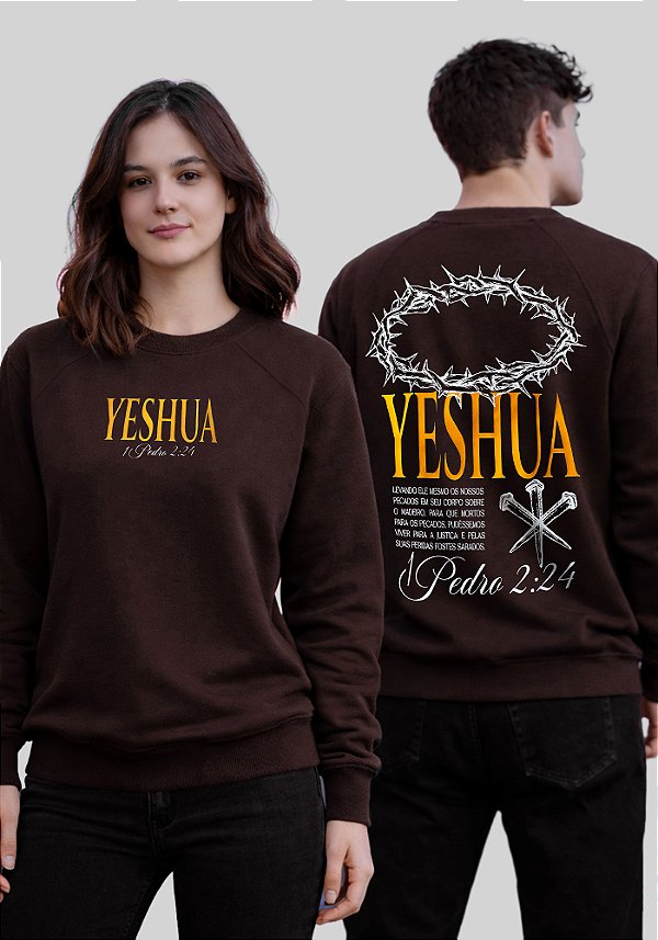 MOLETOM RAGLAN - COROA YESHUA 1 PEDRO 2:24 - COR MARROM