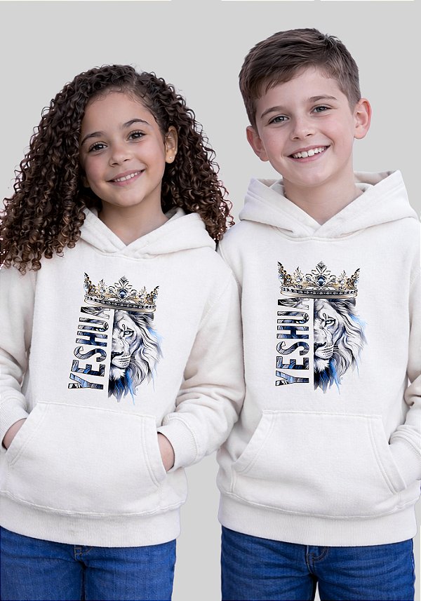 INFANTIL UNISSEX - MOLETOM CAPUZ COM BOLSO - LEÃO YESHUA - COR MARFIM
