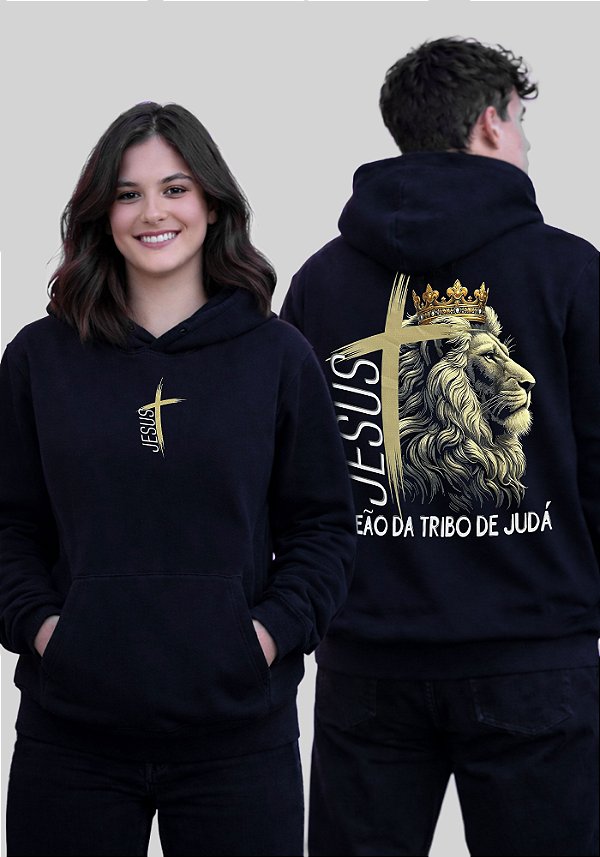 MOLETOM CAPUZ - LEÃO COROA TRIBO DE JUDÁ - COR PRETO