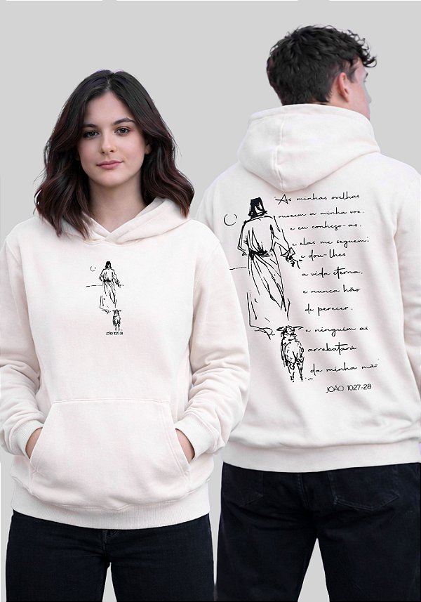 MOLETOM CAPUZ - AS MINHAS OVELHAS OUVEM - COR MARFIM