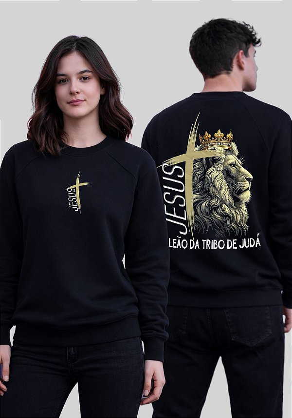 MOLETOM RAGLAN - LEÃO COROA TRIBO DE JUDÁ - COR PRETO
