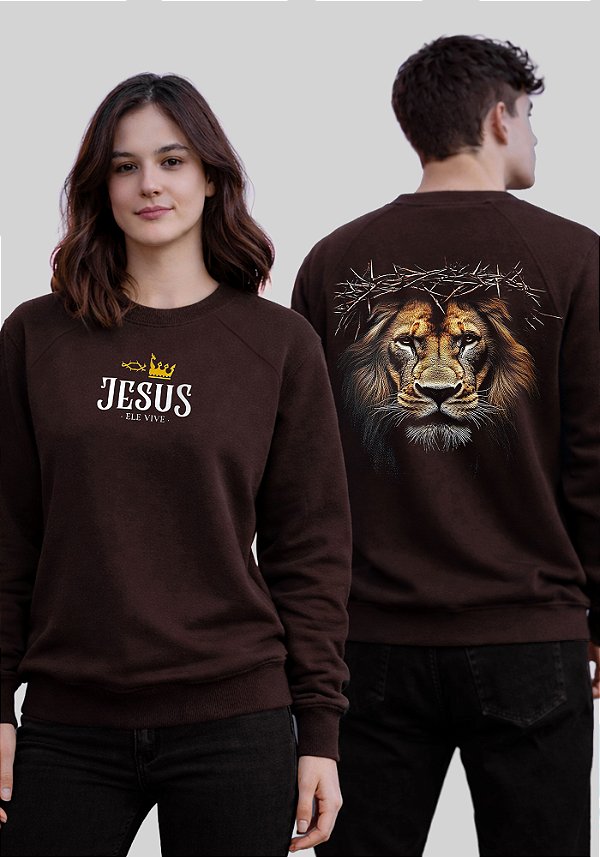 MOLETOM RAGLAN - LEÃO ELE VIVE COROA - MARROM