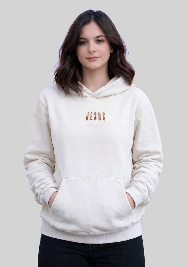 MOLETOM CAPUZ - JESUS MINIMALISTA - COR MARFIM