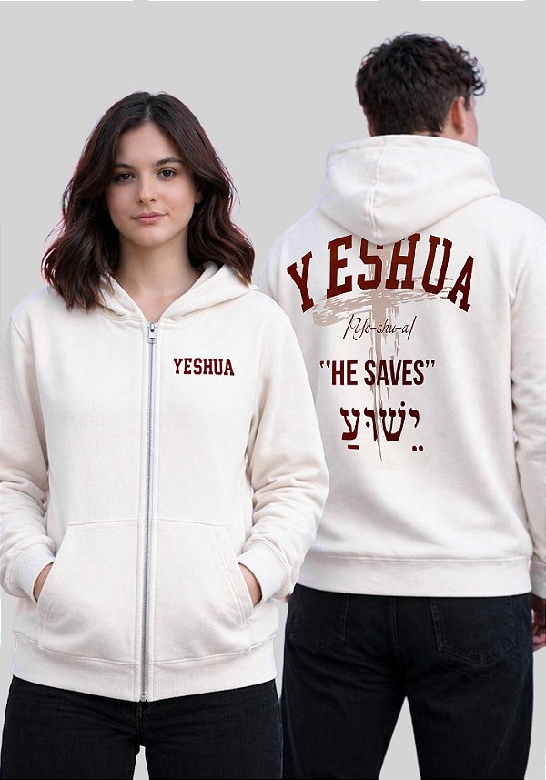 MOLETOM COM ZIPER CANGURU - YESHUA - COR MARFIM