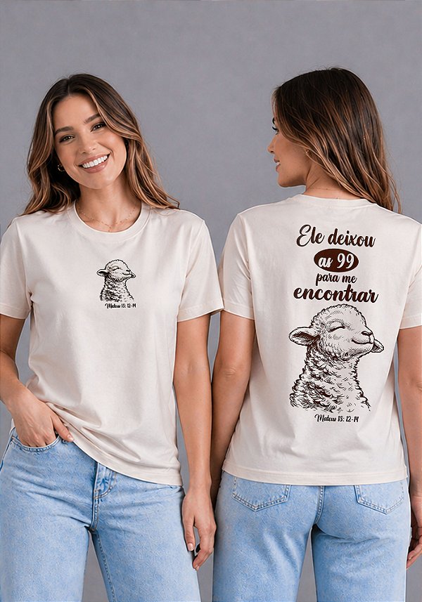 T-SHIRT FEMININA - OVELHA MATEUS 18:12-14 - COR MARFIM