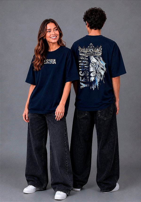 OVERSIZED - LEÃO YESHUA COROA - COR AZUL